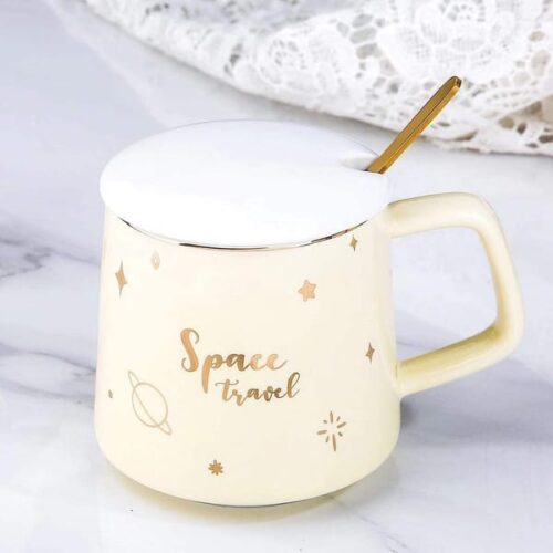 Coffee Mug With Lid And Spoon - Pastel - Single Piece