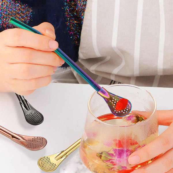 Stainless Steel Straw Filter Spoon - Assorted - Set Of 4