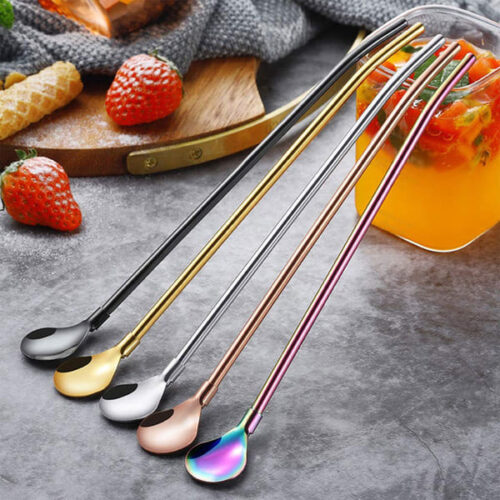 Stainless Steel Straw Spoon - Assorted - Set Of 4